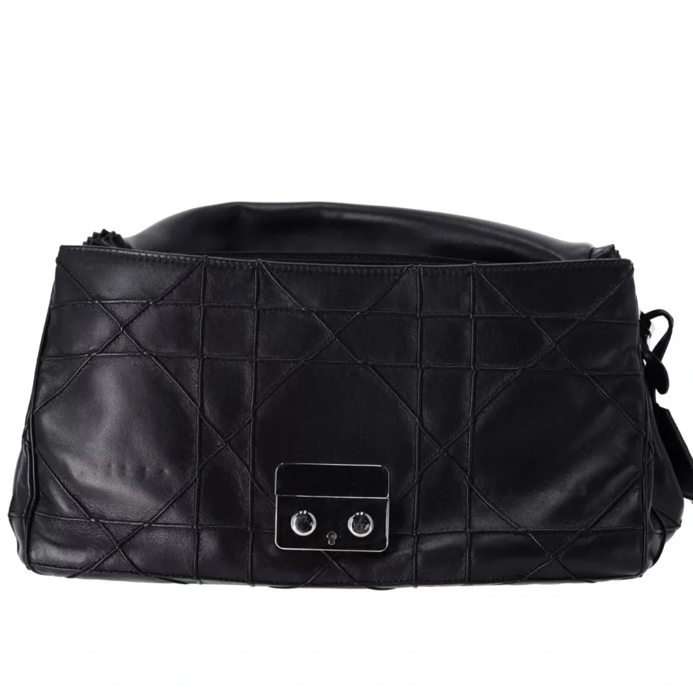 Christian Dior Black Lambskin Leather New Lock Ruffle Flap Shoulder Bag Ruffle - Picture 12 of 15